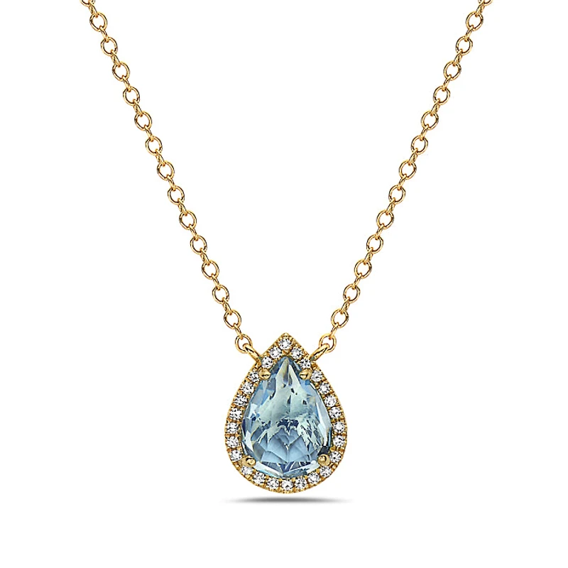 14K Yellow Gold Blue Topaz & Diamond Pendant