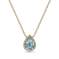 14K Yellow Gold Blue Topaz & Diamond Pendant