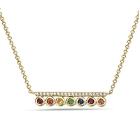 14K Yellow Gold Multi Stone and Diamond Pendant, 18"