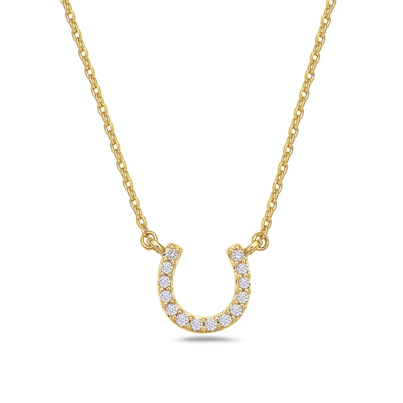 14K Yellow Gold Diamond Horseshoe Pendant, 18"