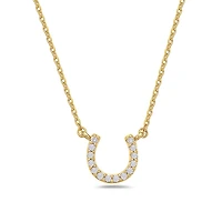 14K Yellow Gold Diamond Horseshoe Pendant, 18"