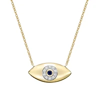 10K Yellow Gold Pave-set blue Sapphire & Diamond evil eye Necklace