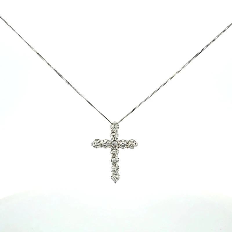 10K White Gold 1.00cttw Lab Grown Diamond Cross Necklace