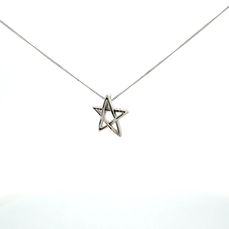 10k White Gold 0.081cttw Diamond Star Necklace