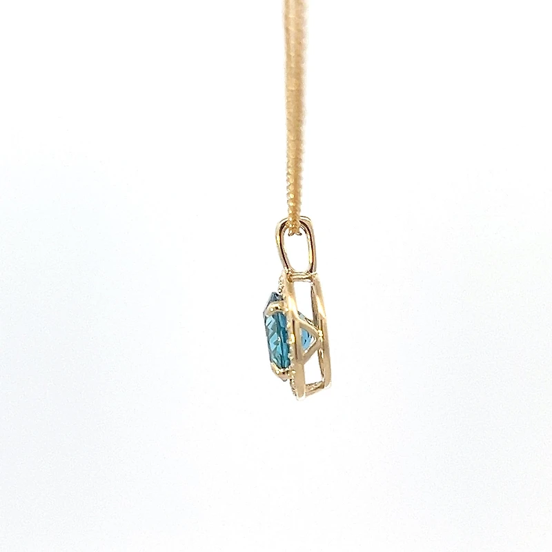 10K Yellow Gold Blue Topaz and Diamond Necklace 18" - yellow gold