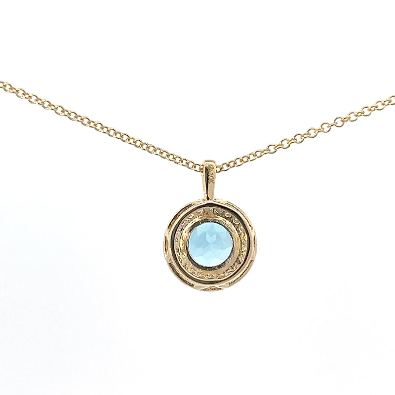 10K Yellow Gold Blue Topaz and Diamond Necklace 18" - yellow gold