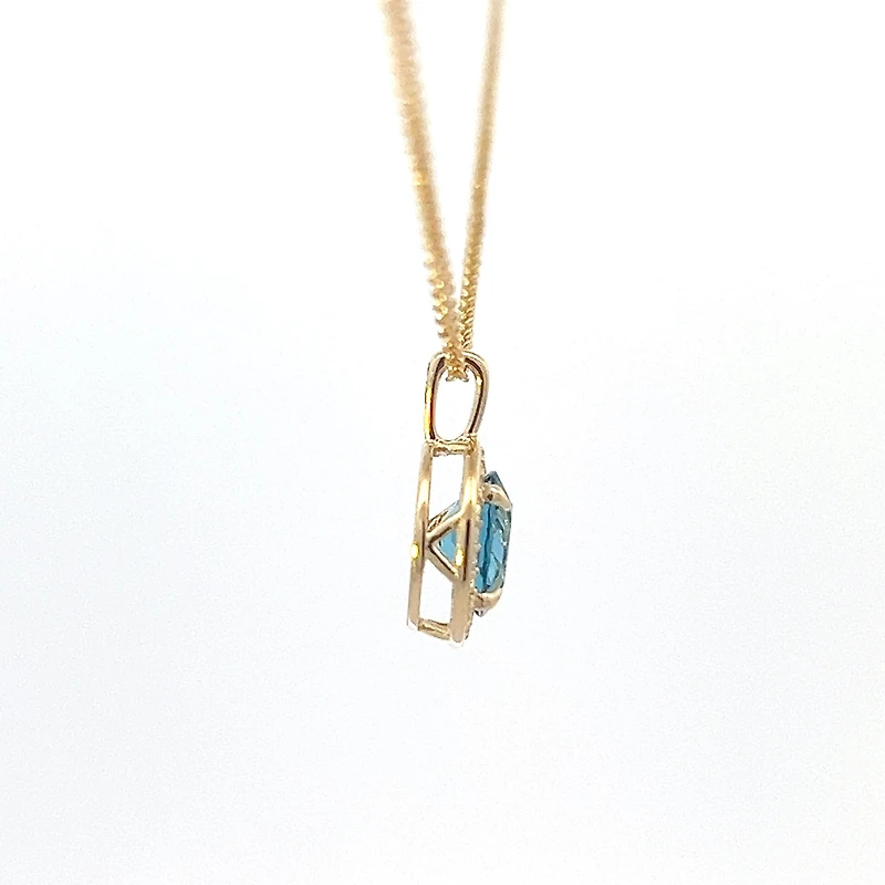 10K Yellow Gold Blue Topaz and Diamond Necklace 18" - yellow gold
