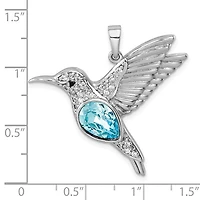 Sterling Silver Rhodium-plated Polished Crystal Hummingbird Pendant