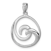 Sterling Silver Rhodium-Plated Polished and Brushed Double Wave Pendant