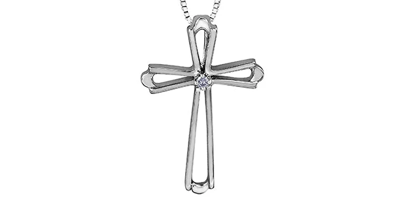 10K White Gold 0.01cttw Diamond Cross Pendant - 18"