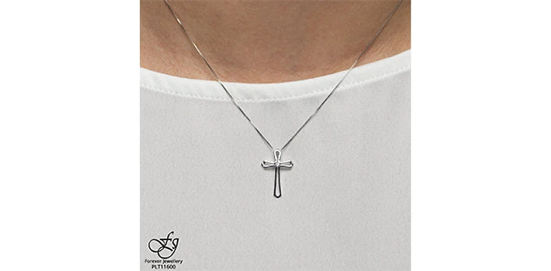 10K White Gold 0.01cttw Diamond Cross Pendant - 18"