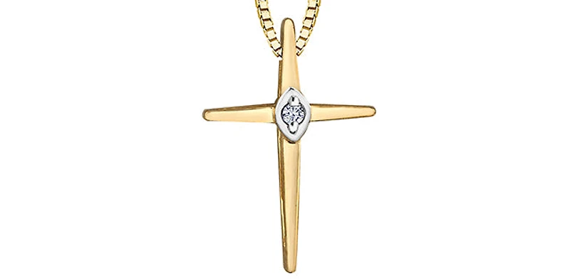 10K Yellow Gold 0.015cttw Diamond Cross Pendant