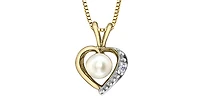 10K Yellow Gold Pearl and Diamond Heart Necklace