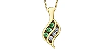 10K Yellow Gold 0.045 cttw Diamond and Emerald Pendant, 18"