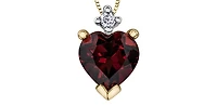 10K Yellow Gold Garnet and Diamond Heart Pendant, 18"