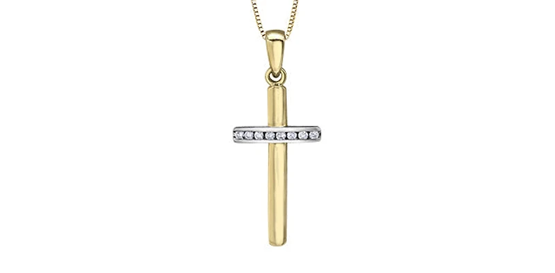 10K Yellow Gold 0.06 cttw  Diamond  Cross Pendant, 18"