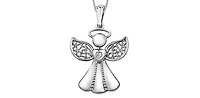 10K White Gold 0.015 cttw  Diamond  Angel Pendant, 18"