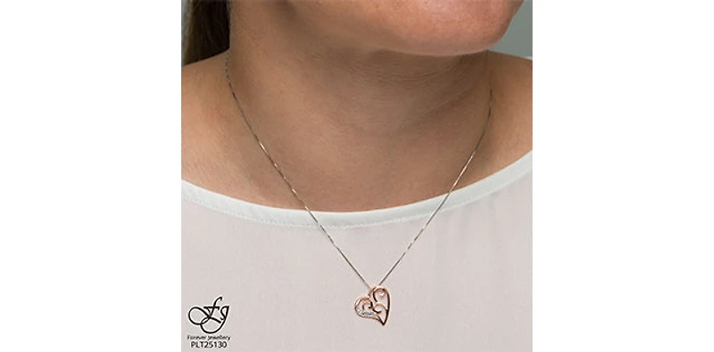 10K White and Rose Gold cttw Diamond Heart Pendant