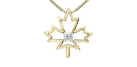 10K  Yellow Gold 0.08cttw Canadian Diamond Maple Leaf Necklace, 18"