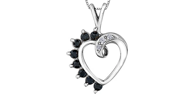 10K White Gold 0.03 cttw Diamond and Sapphire Heart Pendant, 18"