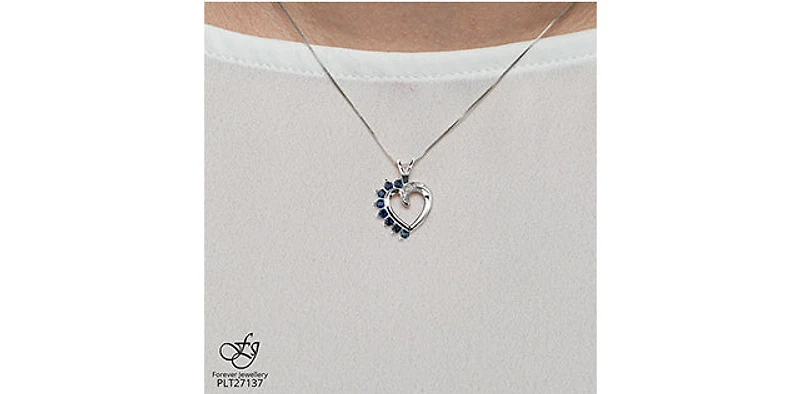 10K White Gold 0.03 cttw Diamond and Sapphire Heart Pendant, 18"