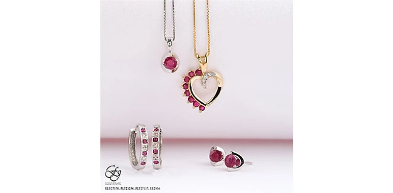 10K Yellow Gold 0.03 cttw Diamond and Ruby Heart Pendant, 18"