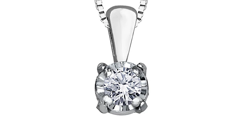 10K White Gold 0.03 cttw Diamond Illusion Set Solitaire Pendant, 18"