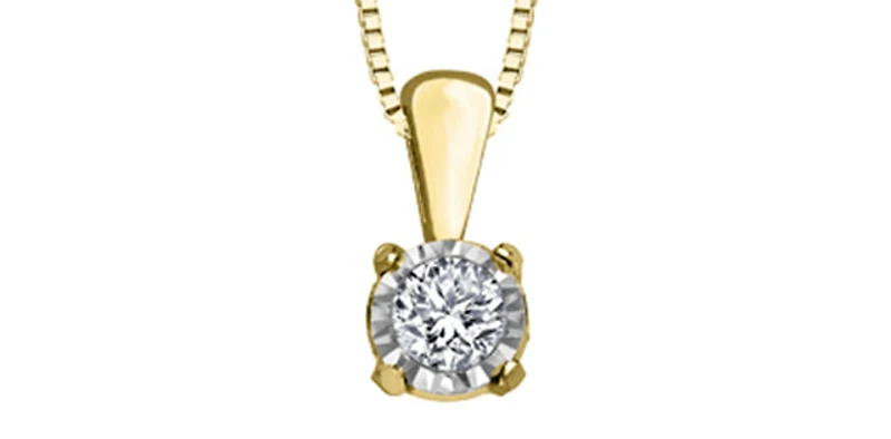 10K Yellow Gold 0.03 cttw Diamond Illusion Set Solitaire Pendant, 18"
