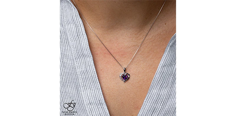 10K White Gold Amethyst and Diamond Pendant - 18"