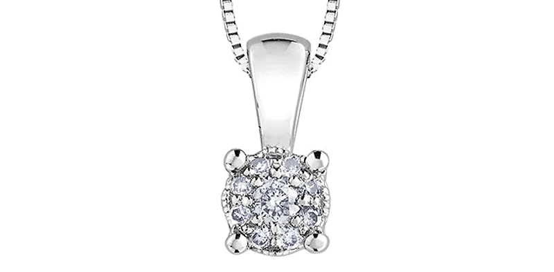 10K White Gold 0.06 cttw Diamond Illusion Set Solitaire Pendant, 18"