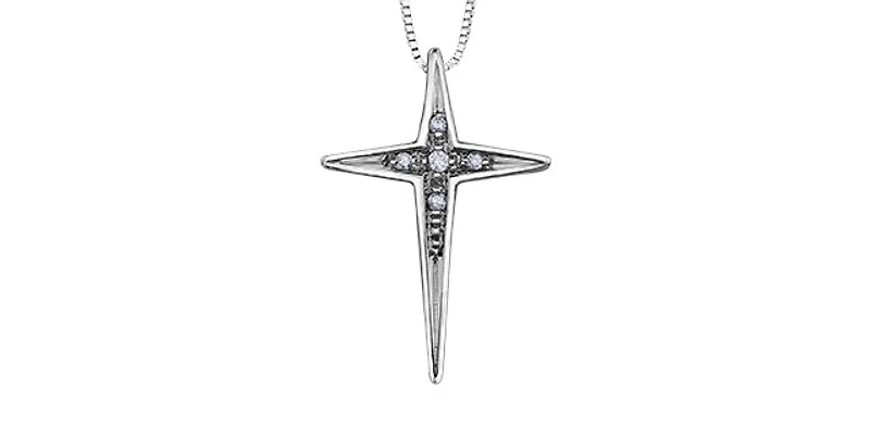 10K White Gold 0.02 cttw Diamond Cross Pendant