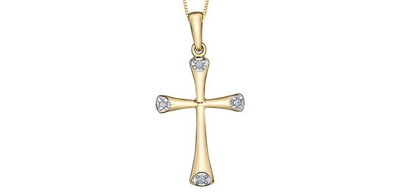 10K Yellow Gold 0.03cttw Diamond Cross Pendant, 18"