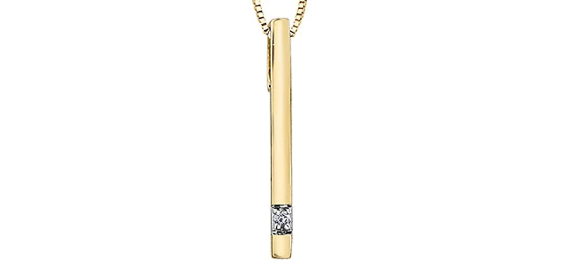 10K Yellow Gold 0.008cttw  Diamond  Bar Pendant, 18"