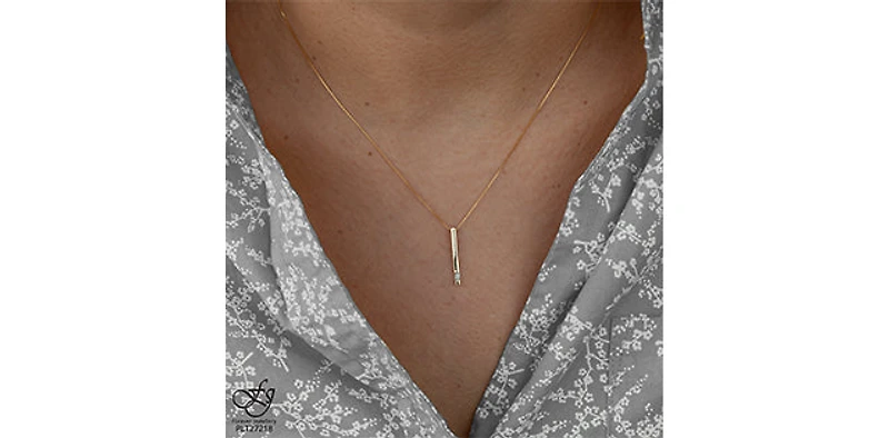 10K Yellow Gold 0.008cttw  Diamond  Bar Pendant, 18"