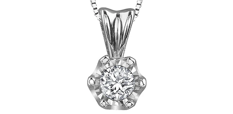 10K White Gold 0.05 cttw Diamond Solitaire Pendant, 18"