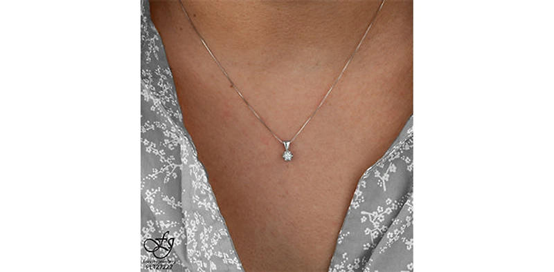 10K White Gold 0.05 cttw Diamond Solitaire Pendant, 18"