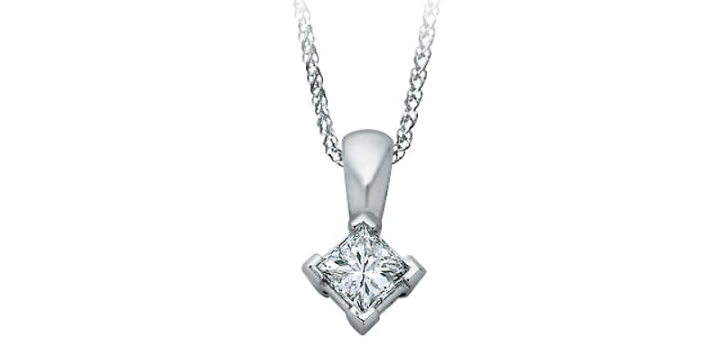 14K White Gold 0.30cttw Princess Cut Square Cut Canadian Diamond Pendant, 18”
