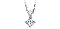 14K White Gold 0.30cttw Princess Cut Square Cut Canadian Diamond Pendant, 18”