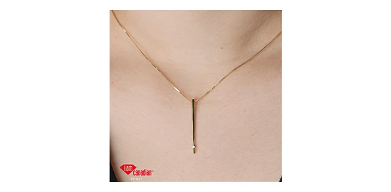 10K Gold 0.03 cttw Canadian Diamond Solitaire Bar Necklace, 18"