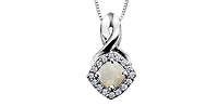 10K White Gold Opal & Diamond Pendant