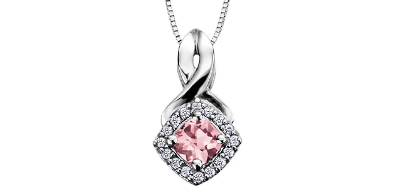 10K White Gold Pink Tourmaline & Diamond Pendant