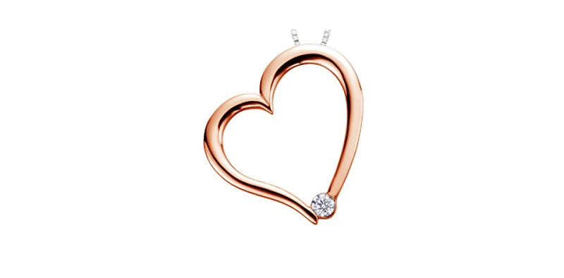 10K Rose Gold 0.03cttw Canadian Diamond Heart Pendant, 18"