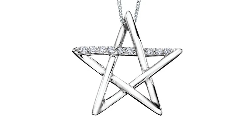 10k White Gold 0.081cttw Diamond Star Necklace