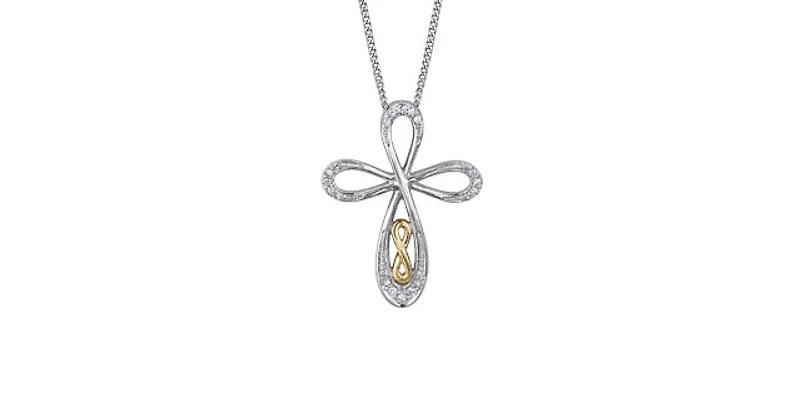 10K White and Yellow Gold Diamond Cross Necklace