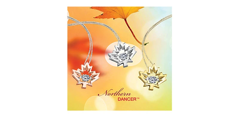 10K Yellow Gold 0.04 Canadian Diamond Maple Leaf Pendant - 18"