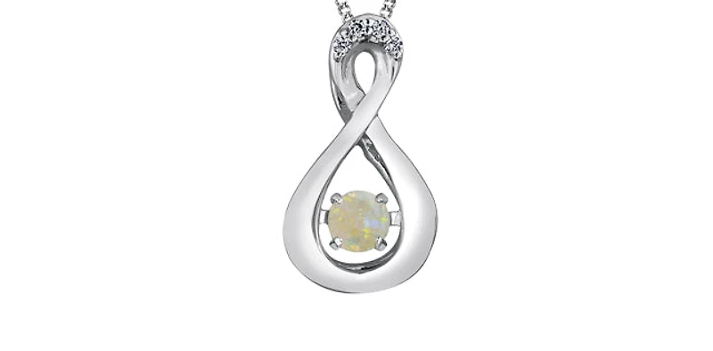10K White Gold Round Cut Opal & Diamond Pendant - 18 inches