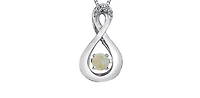 10K White Gold Round Cut Opal & Diamond Pendant - 18 inches