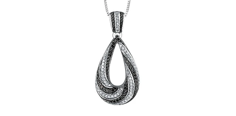 10K White Gold 0.45 cttw Diamond & Black Diamond Pendant