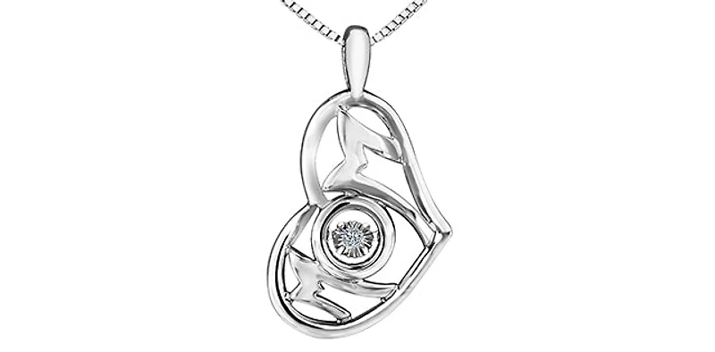 Sterling Silver 0.02 cttw Diamond Heart / Mom Pulse Pendant, 18"