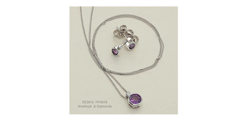 10K White Gold Amethyst and Diamond Necklace